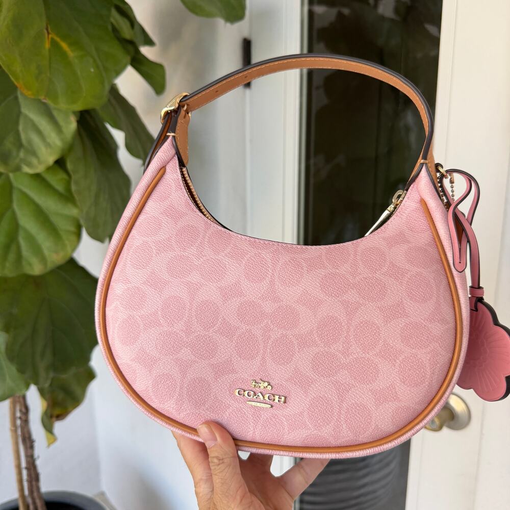 Coach CDW86 Emily Shoulder Bag Signature Canvas With Charms Powder Pink - Picture 12 of 16